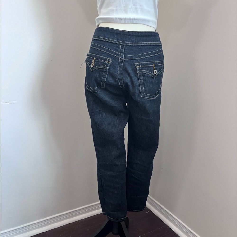 Women’s Y2K Straight Leg Dark Blue Denim Jeans from Angels Mid Rise - Picture 3 of 9